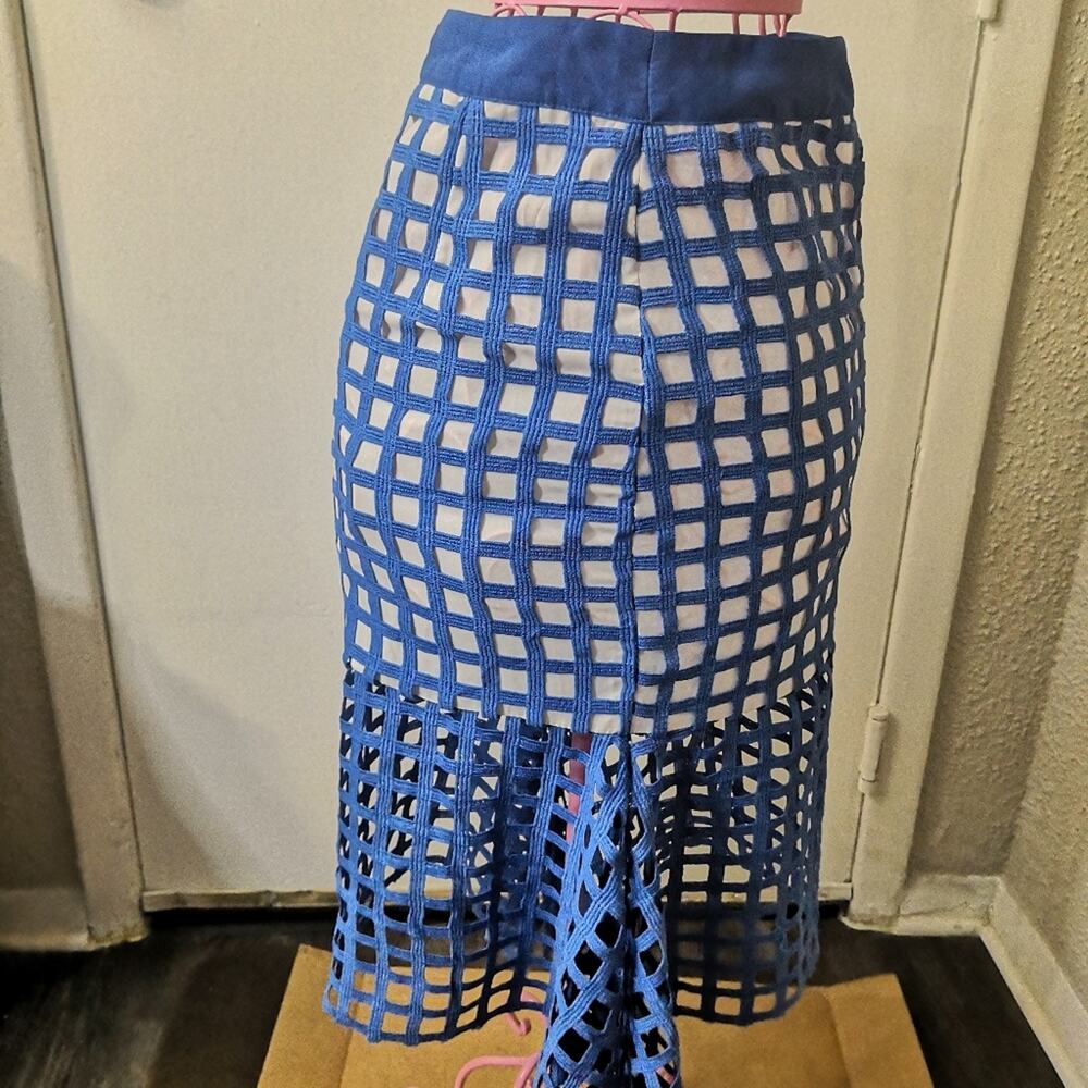 Champagne & Strawberries Windowpane Fishtail Skirt S Mermaid Corporate Siren